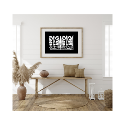 a black and white art nouveau plant motif digital print in a frame